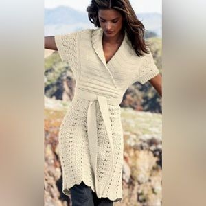 Moda International Off white Ivory open knit wrap around  tunic sweater - Large